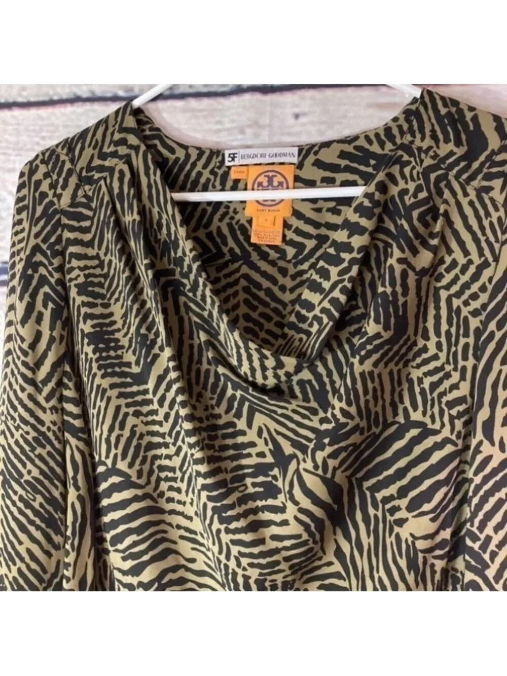 TORY Burch 100% Silk Printed Long Sleeve Blouse